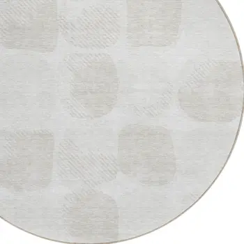 8' Ivory And Beige Round Abstract Washable Indoor Outdoor Area Rug