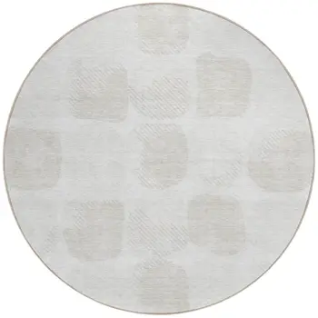 8' Ivory And Beige Round Abstract Washable Indoor Outdoor Area Rug
