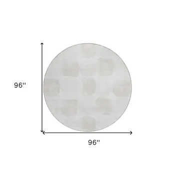 8' Ivory And Beige Round Abstract Washable Indoor Outdoor Area Rug