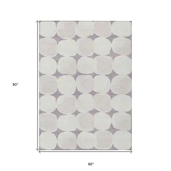 5' X 8' Lavender Beige And Ivory Abstract Washable Indoor Outdoor Area Rug