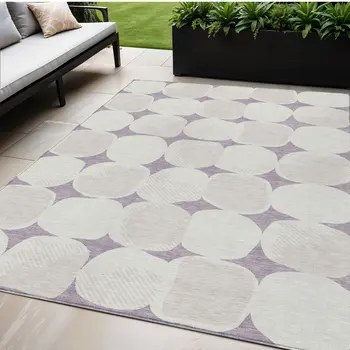 5' X 8' Lavender Beige And Ivory Abstract Washable Indoor Outdoor Area Rug