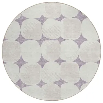 8' Lavender Beige And Ivory Round Abstract Washable Indoor Outdoor Area Rug