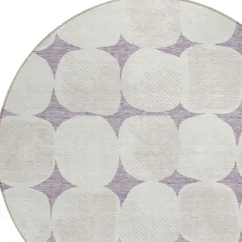 8' Lavender Beige And Ivory Round Abstract Washable Indoor Outdoor Area Rug
