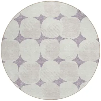 8' Lavender Beige And Ivory Round Abstract Washable Indoor Outdoor Area Rug