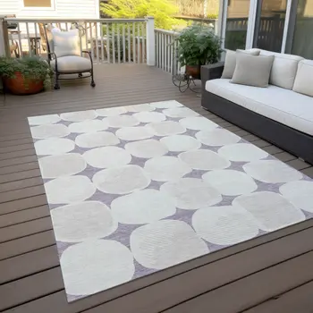 8' X 10' Lavender Beige And Ivory Abstract Washable Indoor Outdoor Area Rug