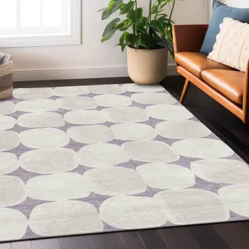 8' X 10' Lavender Beige And Ivory Abstract Washable Indoor Outdoor Area Rug