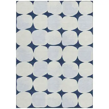 3' X 5' Navy Blue Gray And Ivory Abstract Washable Indoor Outdoor Area Rug