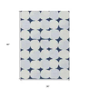 3' X 5' Navy Blue Gray And Ivory Abstract Washable Indoor Outdoor Area Rug