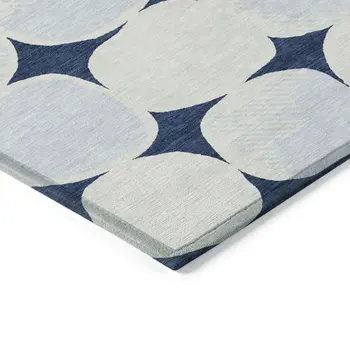 3' X 5' Navy Blue Gray And Ivory Abstract Washable Indoor Outdoor Area Rug