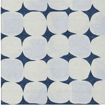 3' X 5' Navy Blue Gray And Ivory Abstract Washable Indoor Outdoor Area Rug