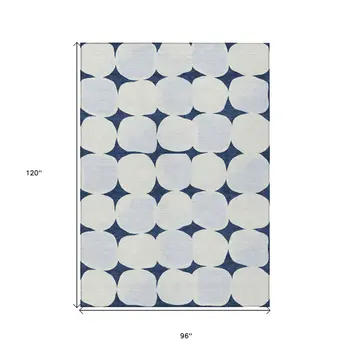 8' X 10' Navy Blue Gray And Ivory Abstract Washable Indoor Outdoor Area Rug