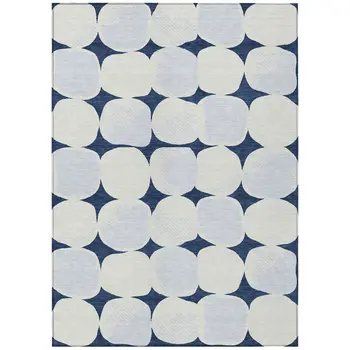 10' X 14' Navy Blue Gray And Ivory Abstract Washable Indoor Outdoor Area Rug