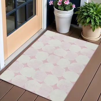 3' X 5' Pink And Ivory Abstract Washable Indoor Outdoor Area Rug