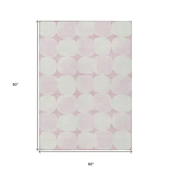 5' X 8' Pink And Ivory Abstract Washable Indoor Outdoor Area Rug