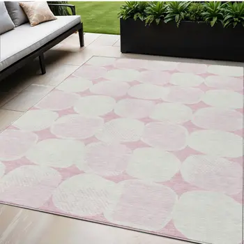 5' X 8' Pink And Ivory Abstract Washable Indoor Outdoor Area Rug