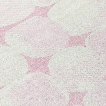 8' Pink And Ivory Round Abstract Washable Indoor Outdoor Area Rug