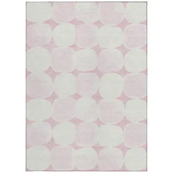 9' X 12' Pink And Ivory Abstract Washable Indoor Outdoor Area Rug