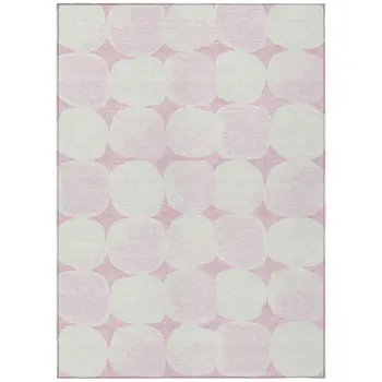 10' X 14' Pink And Ivory Abstract Washable Indoor Outdoor Area Rug
