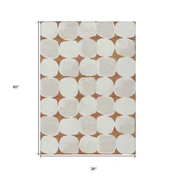 3' X 5' Brown And Ivory Abstract Washable Indoor Outdoor Area Rug