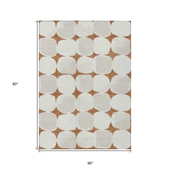 5' X 8' Brown And Ivory Abstract Washable Indoor Outdoor Area Rug