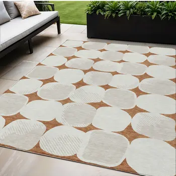 5' X 8' Brown And Ivory Abstract Washable Indoor Outdoor Area Rug