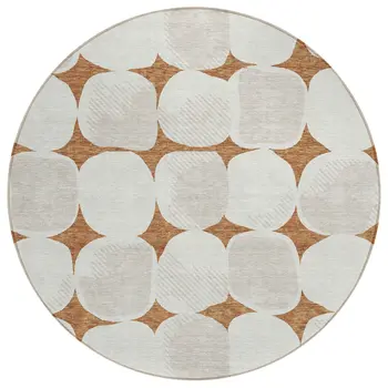 8' Brown And Ivory Round Abstract Washable Indoor Outdoor Area Rug