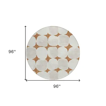 8' Brown And Ivory Round Abstract Washable Indoor Outdoor Area Rug