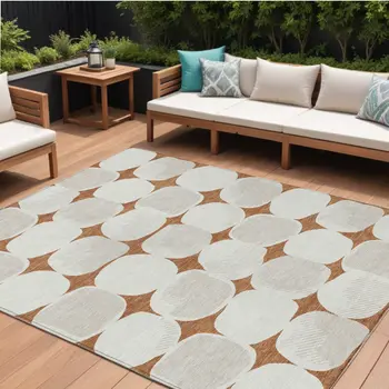 8' X 10' Brown And Ivory Abstract Washable Indoor Outdoor Area Rug