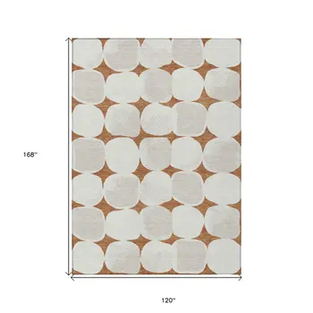 10' X 14' Brown And Ivory Abstract Washable Indoor Outdoor Area Rug