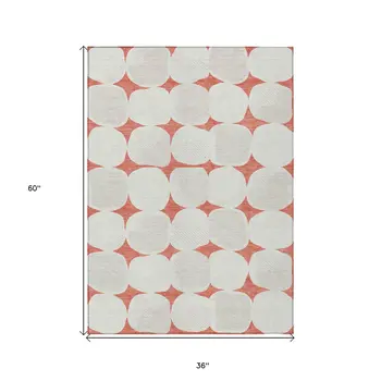 3' X 5' Salmon Beige And Ivory Abstract Washable Indoor Outdoor Area Rug