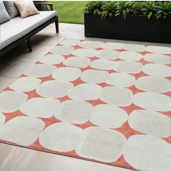 5' X 8' Salmon Beige And Ivory Abstract Washable Indoor Outdoor Area Rug