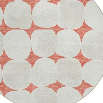 8' Salmon Beige And Ivory Round Abstract Washable Indoor Outdoor Area Rug