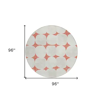 8' Salmon Beige And Ivory Round Abstract Washable Indoor Outdoor Area Rug