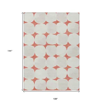 9' X 12' Salmon Beige And Ivory Abstract Washable Indoor Outdoor Area Rug