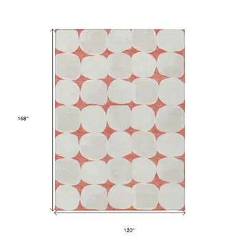 10' X 14' Salmon Beige And Ivory Abstract Washable Indoor Outdoor Area Rug