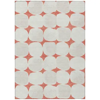 10' X 14' Salmon Beige And Ivory Abstract Washable Indoor Outdoor Area Rug