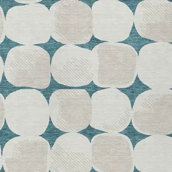 3' X 5' Teal Blue Beige And Ivory Abstract Washable Indoor Outdoor Area Rug