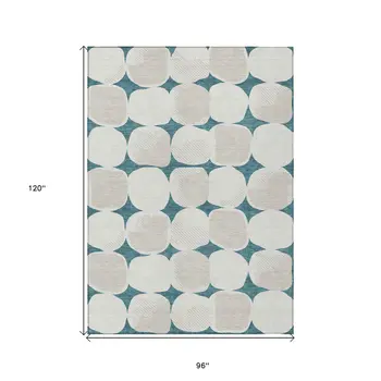 8' X 10' Teal Blue Beige And Ivory Abstract Washable Indoor Outdoor Area Rug