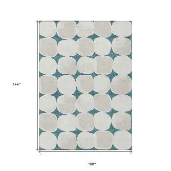 9' X 12' Teal Blue Beige And Ivory Abstract Washable Indoor Outdoor Area Rug