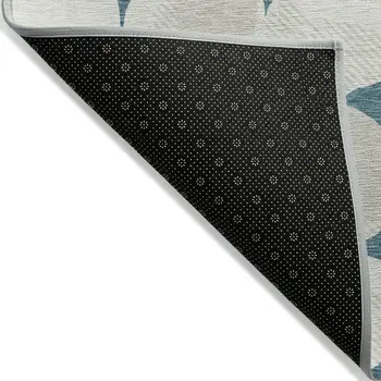 9' X 12' Teal Blue Beige And Ivory Abstract Washable Indoor Outdoor Area Rug