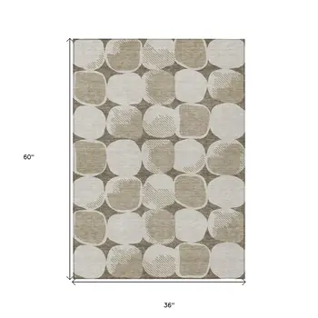 3' X 5' Taupe Beige And Gray Abstract Washable Indoor Outdoor Area Rug
