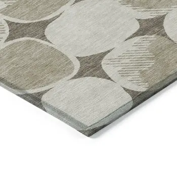3' X 5' Taupe Beige And Gray Abstract Washable Indoor Outdoor Area Rug