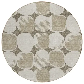 8' Taupe Beige And Gray Round Abstract Washable Indoor Outdoor Area Rug
