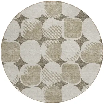 8' Taupe Beige And Gray Round Abstract Washable Indoor Outdoor Area Rug