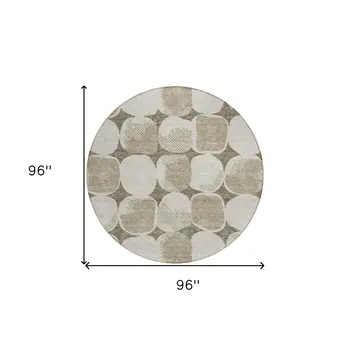 8' Taupe Beige And Gray Round Abstract Washable Indoor Outdoor Area Rug