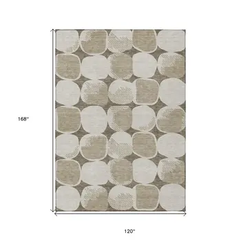 10' X 14' Taupe Beige And Gray Abstract Washable Indoor Outdoor Area Rug