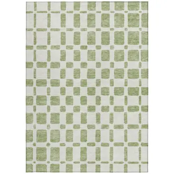 3' X 5' Artichoke Green And Ivory Geometric Washable Indoor Outdoor Area Rug