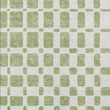 3' X 5' Artichoke Green And Ivory Geometric Washable Indoor Outdoor Area Rug