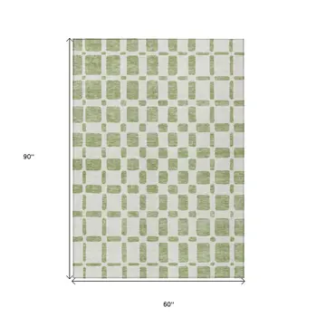 5' X 8' Artichoke Green And Ivory Geometric Washable Indoor Outdoor Area Rug
