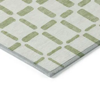 5' X 8' Artichoke Green And Ivory Geometric Washable Indoor Outdoor Area Rug
